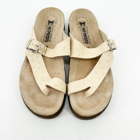Mephisto Helen Leather Ostrich Print Sandals Cream Off White Size 40 - Picture 2 of 5